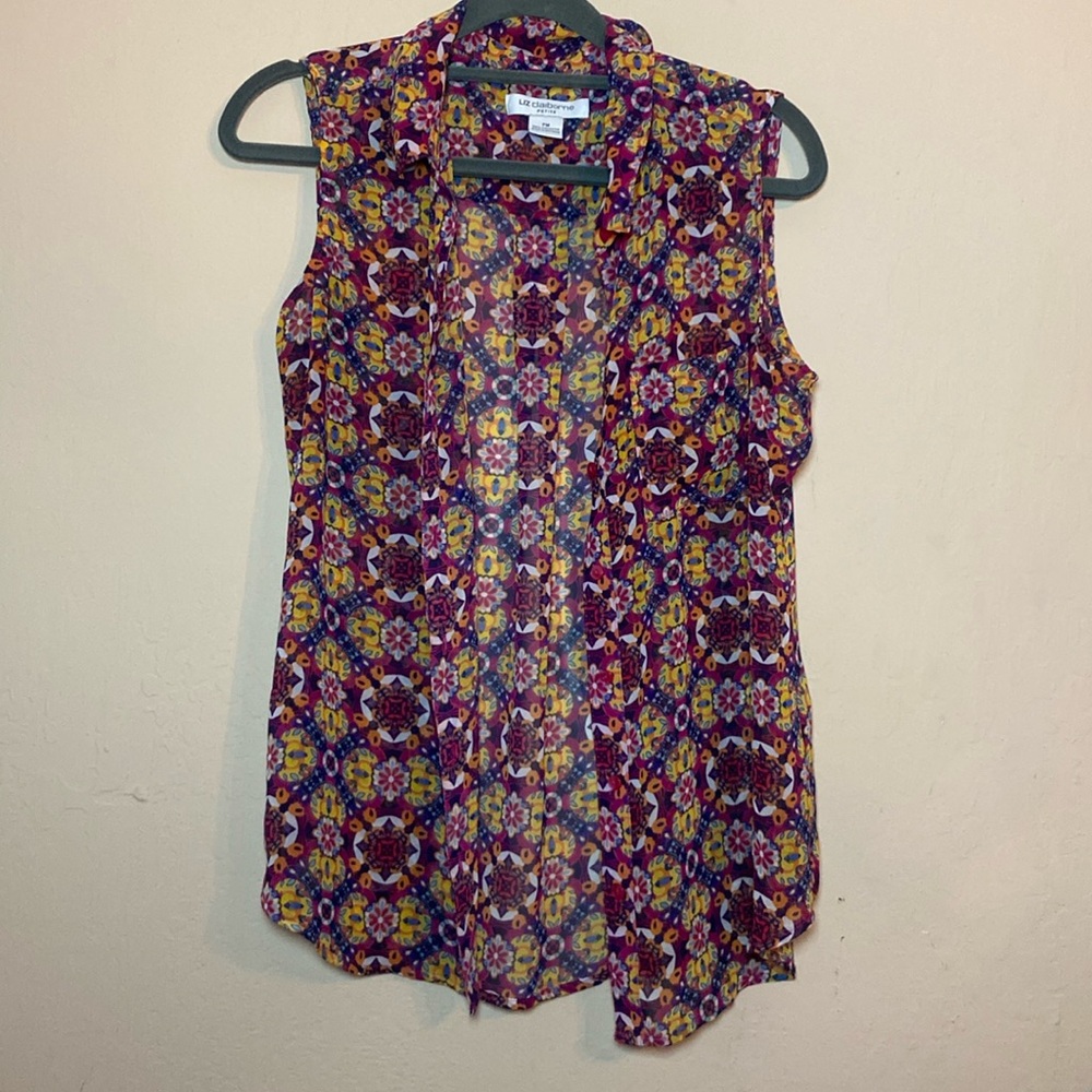 Liz Claiborne Paisely Print Women's Petite Sleeveless Button Up Size Medium